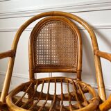 Paire de fauteuils en rotin et cannage vintage