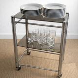 Chrome metal and glass wheeled dessert trolley