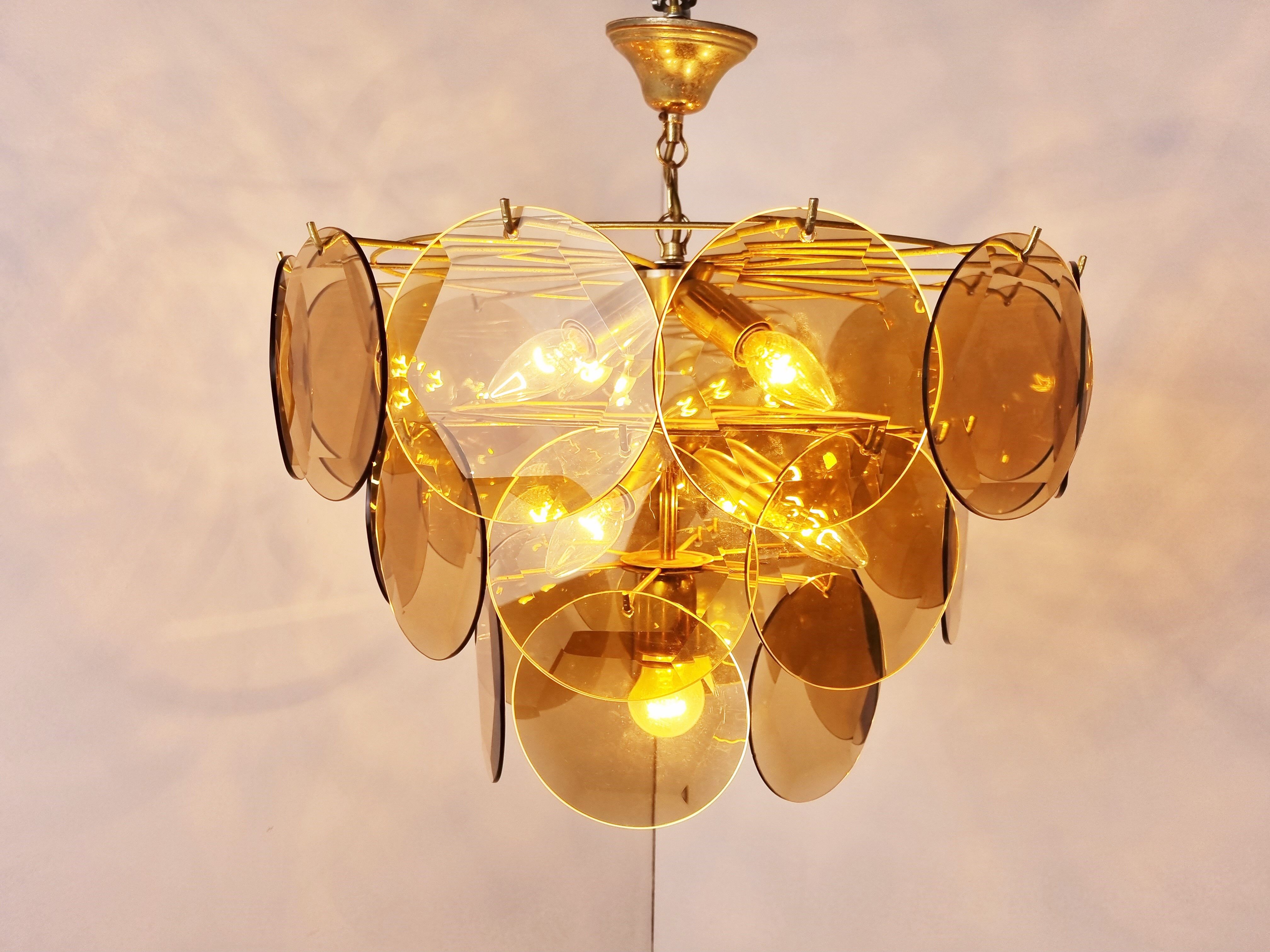 Mid century glass disk chandelier, 1970s