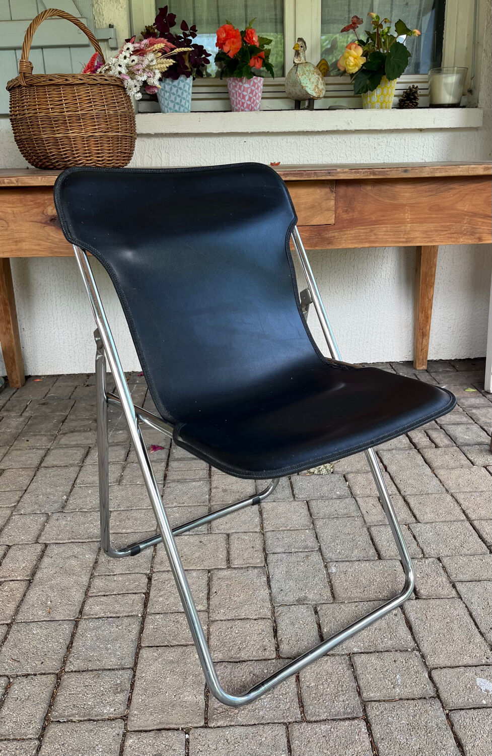 Leather and metal folding chair