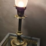Lamp gilded bronze art nouveau, tulip blown glass with pattern
