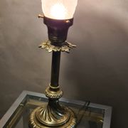 Lamp gilded bronze art nouveau, tulip blown glass with pattern