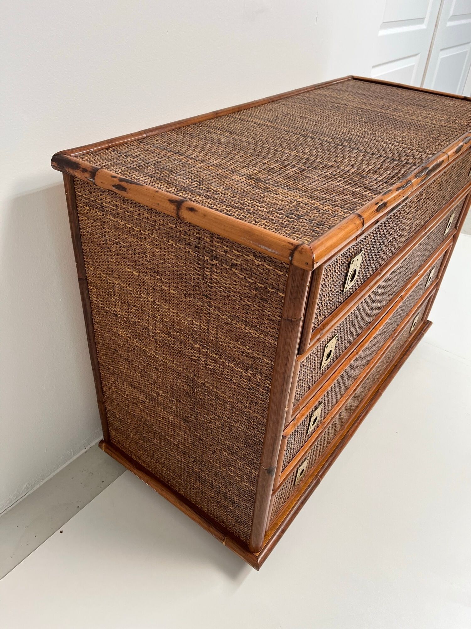Vintage chest of drawers in bamboo and wicker 1970