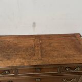 Louis XVI style mahogany commode with a grey veined marble top, 19th century