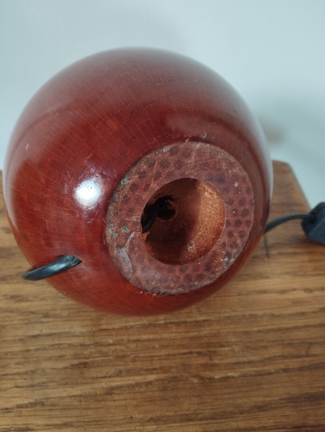 solid wood foot, glazed honey-coloured ball, La Tournerie du Sou, 1980