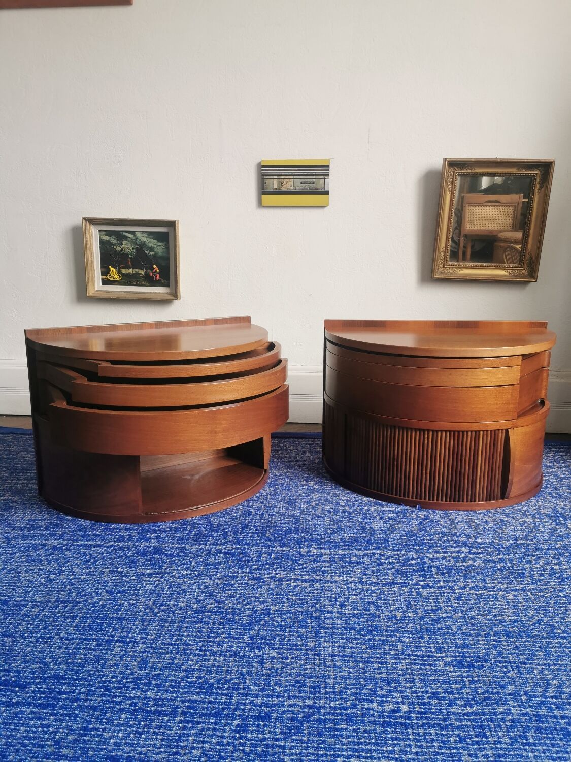 Pair bedside tables vintage teak scandinavian