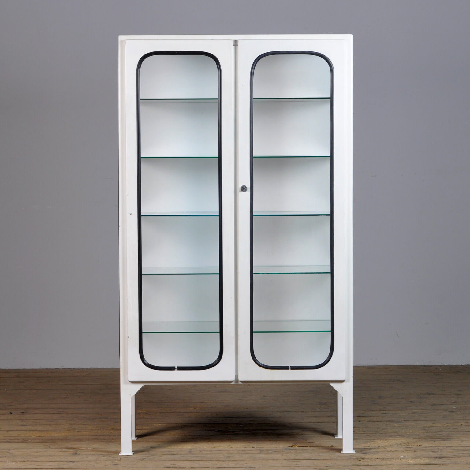 Glass & iron medical cabinet, 1970s