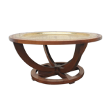 Moroccan tea coffee table, hand-crafted copper tray, vintage, 1940s