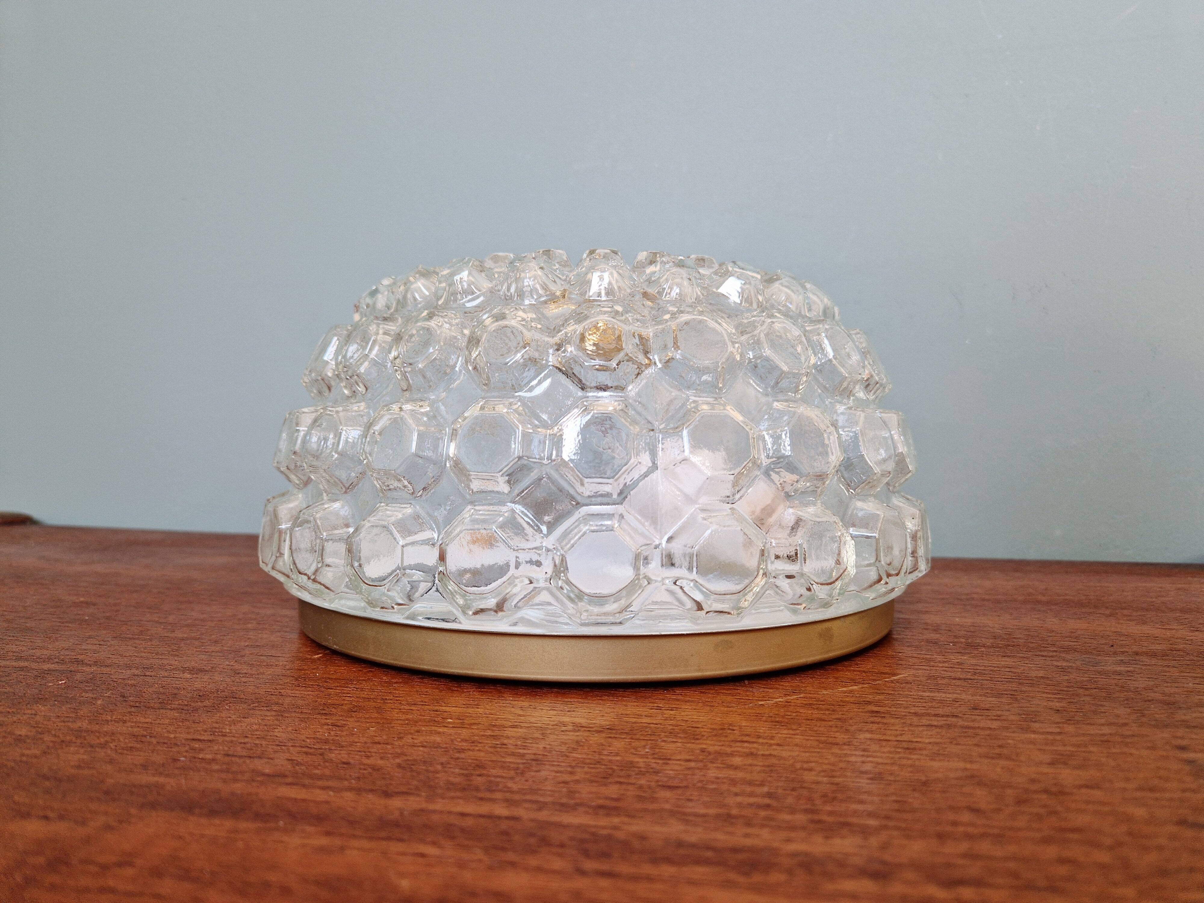 Pair of transparent honeycomb glass ceiling lights, Limburg, 1970