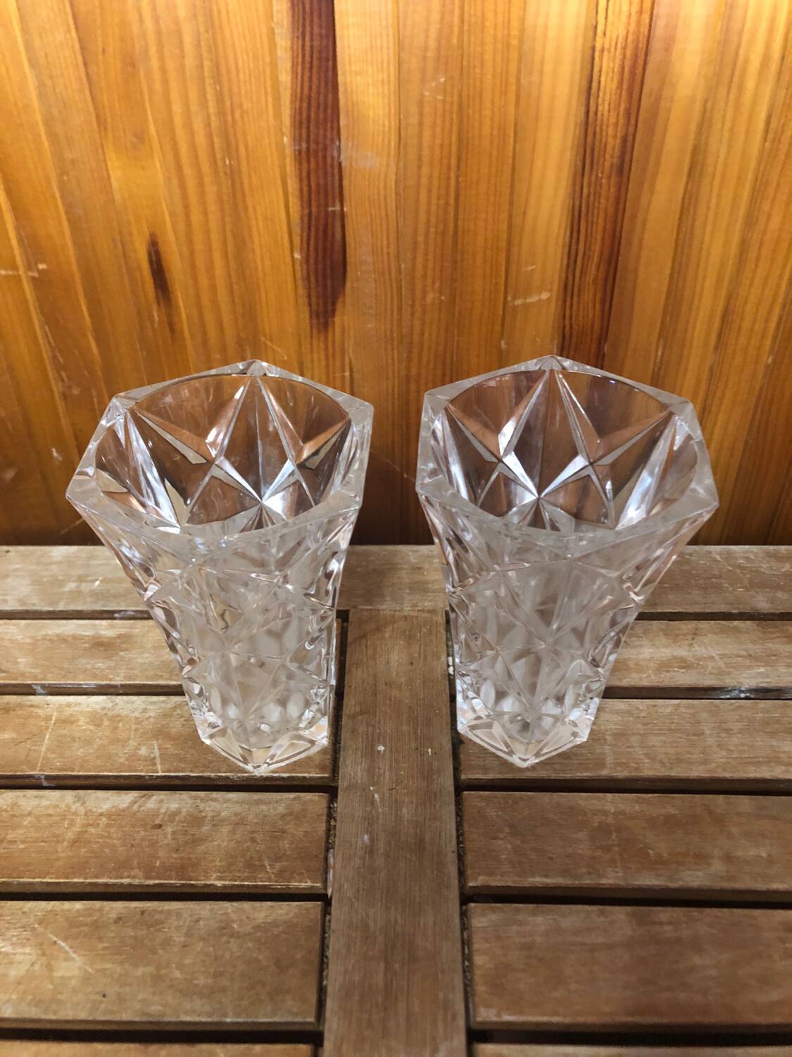 Pair of vintage cut crystal vase #a530