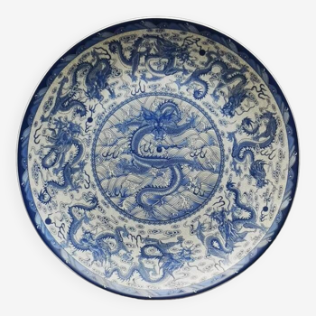 Assiette en porcelaine de Style Ming Chenghua, neuf dragons bleu et blanc, cadeau du palais chinois