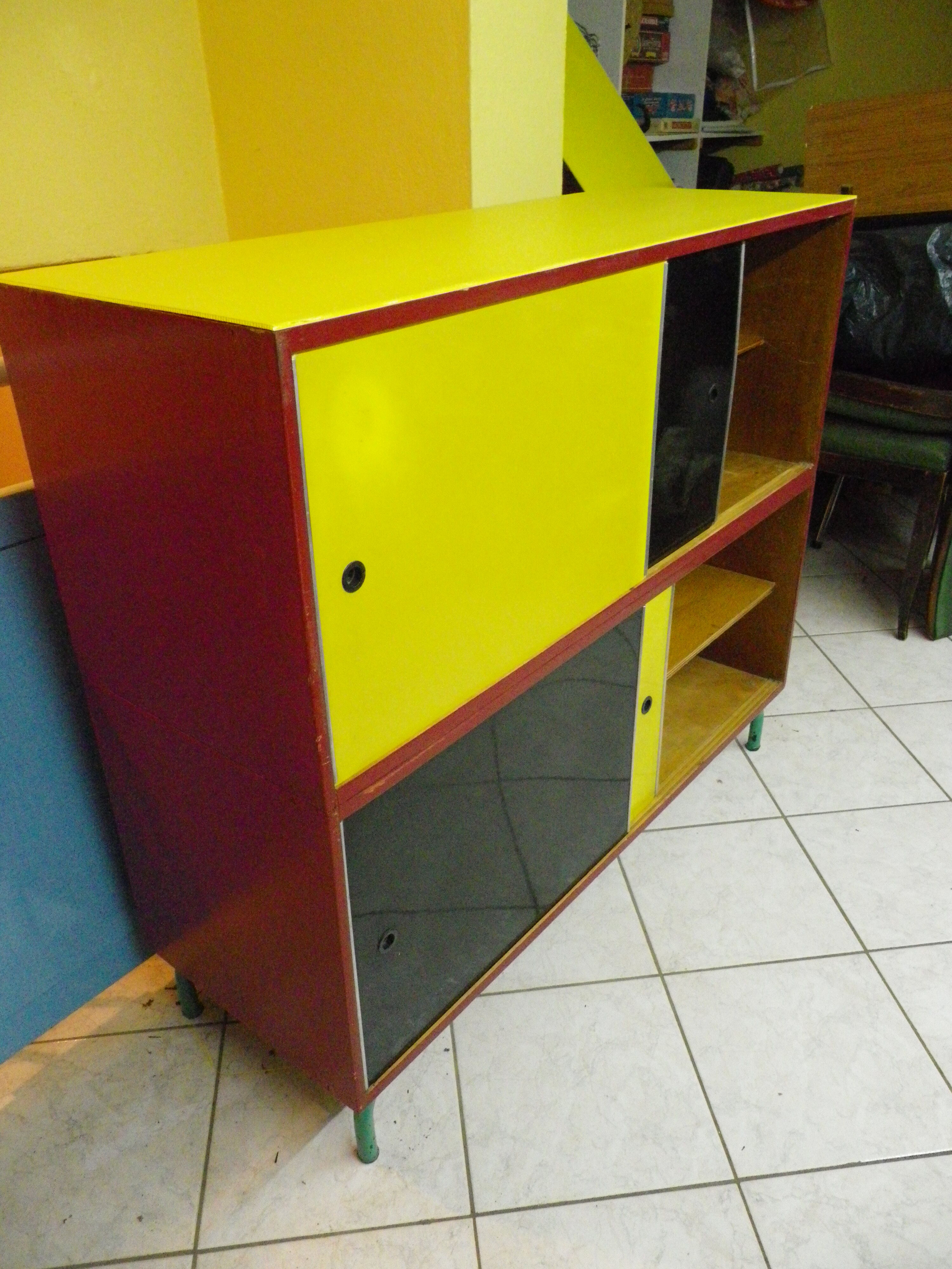Vintage storage cabinet/sideboard with shelves, wood, formica, carlene