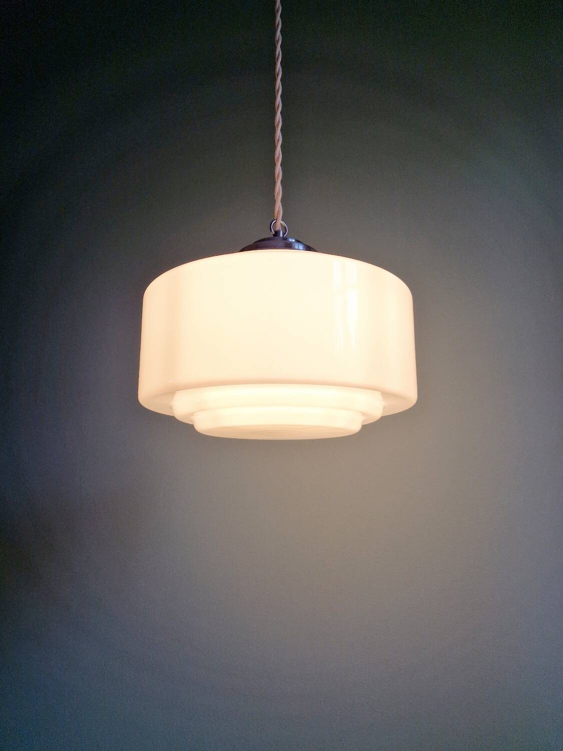 Art Deco pendant light in white opaline, 1920s-30s