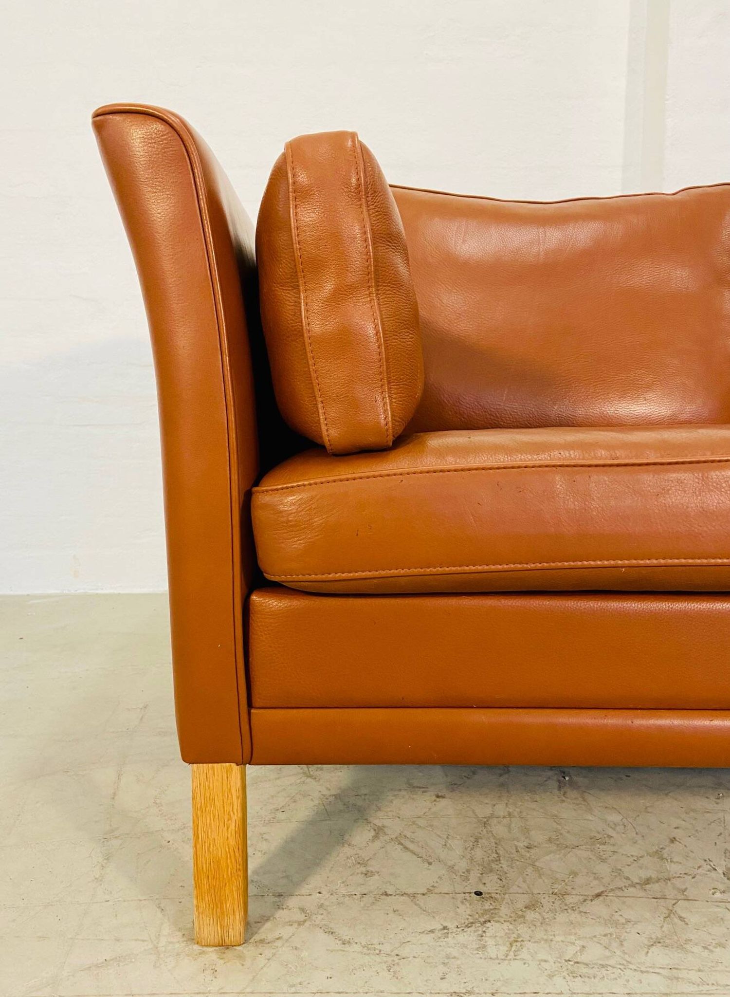 Vintage retro danish mogens hansen 2 person cognac leather sofa