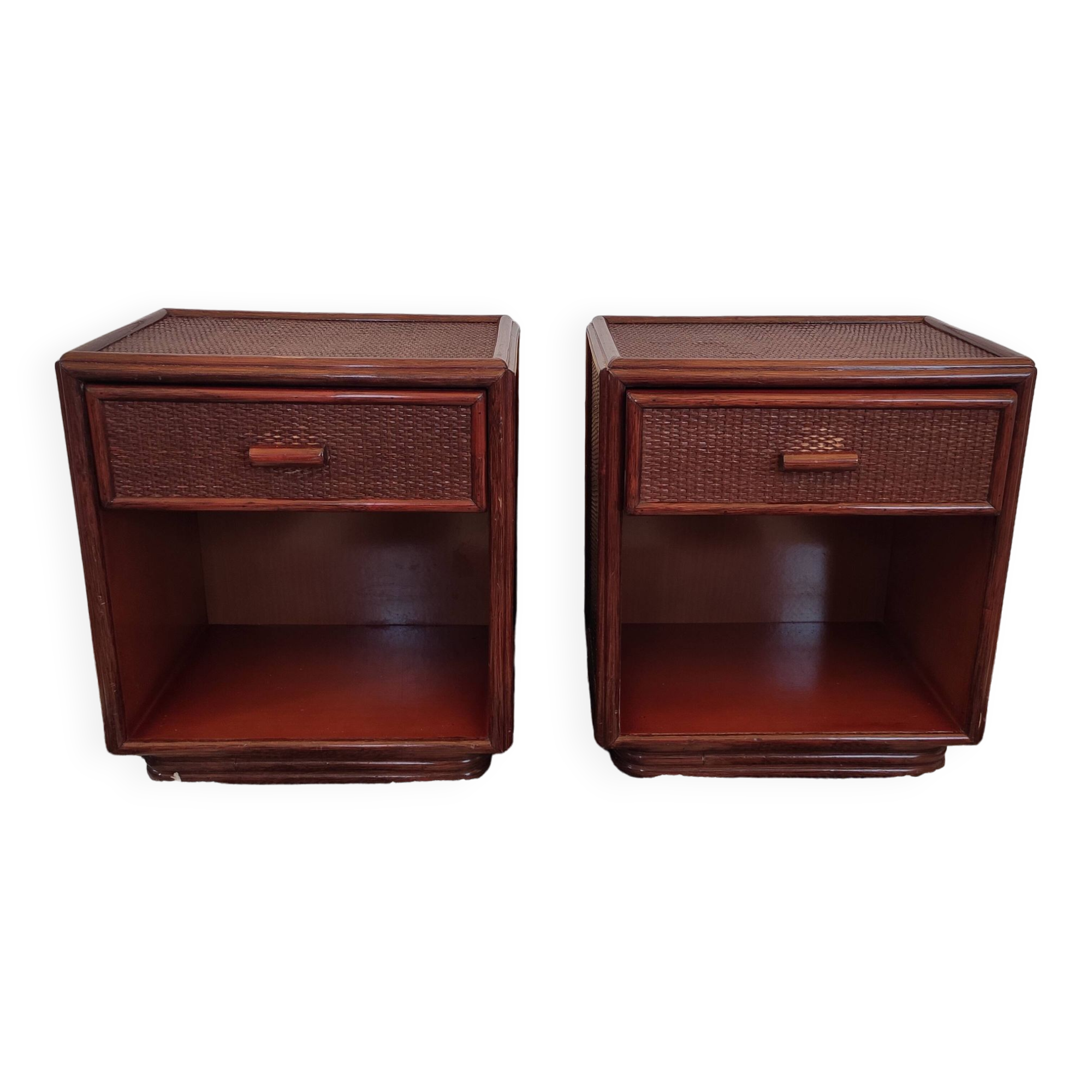 Pair of rattan bedside tables