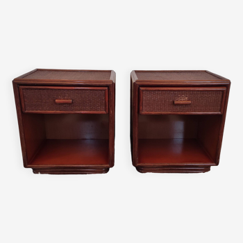 Pair of rattan bedside tables