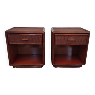 Pair of rattan bedside tables