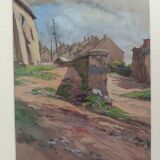 Watercolor by henri chartier: village streets around 1900, military painter
