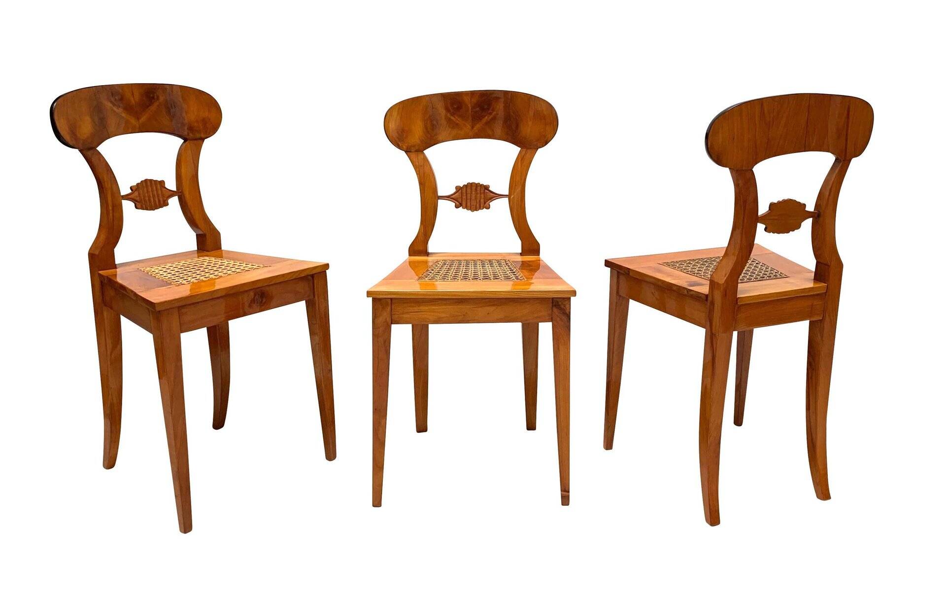 Biedermeier Board Chairs in Cherry Veneer and Mesh, Vienna, 1830s, Set of 6