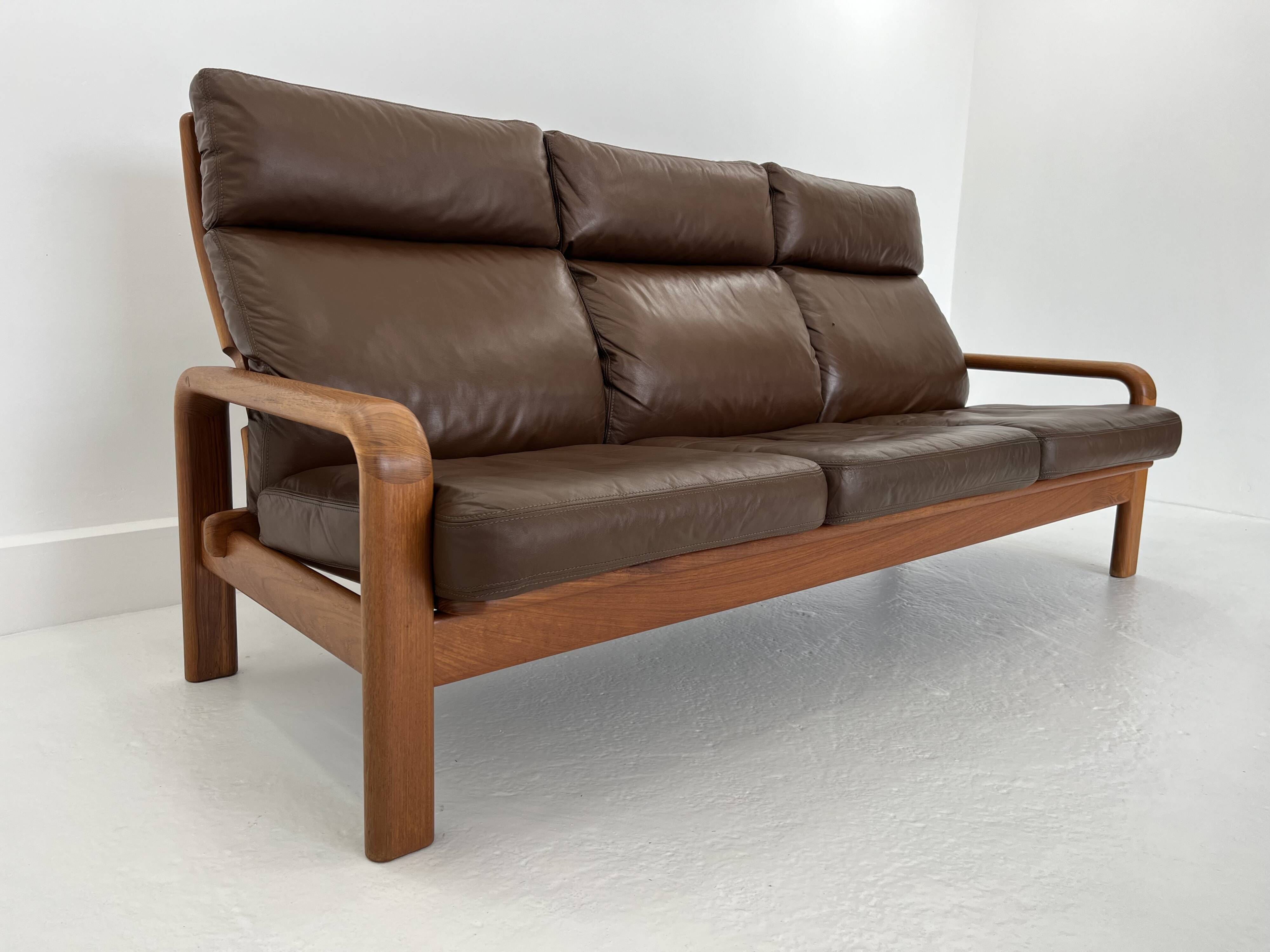 Mid-Century Leather 3-Seater Sofa by .L. Olsen & Søn, Denmark, 1960