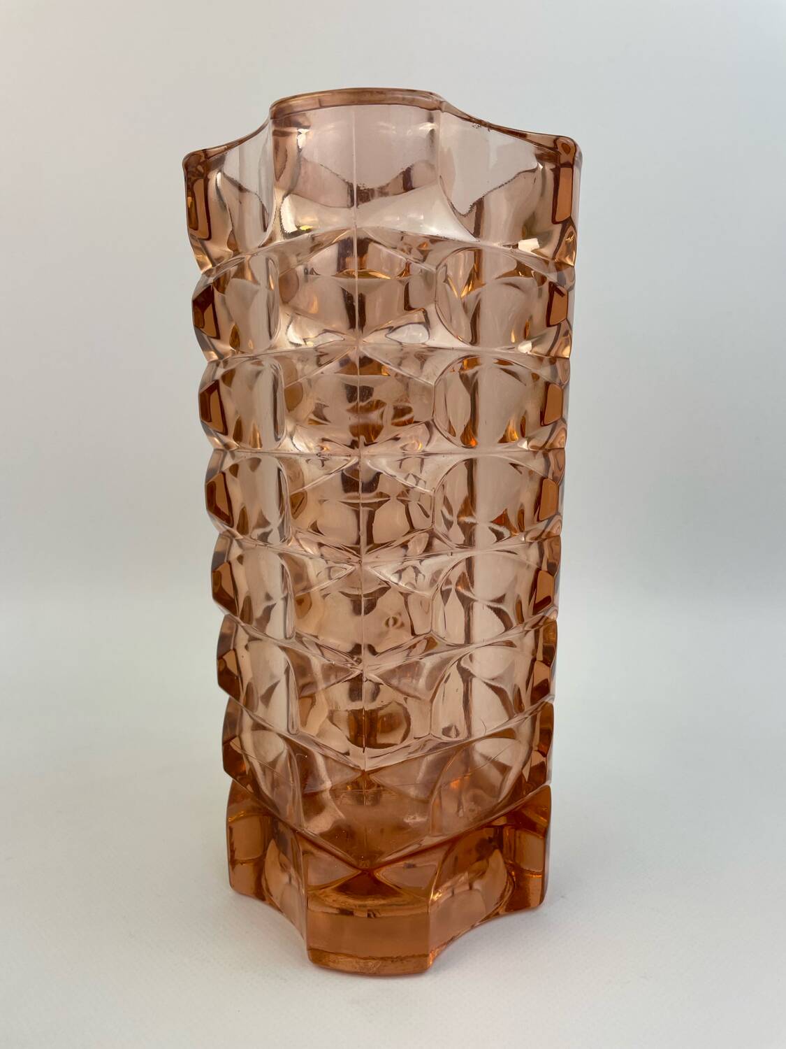 Large pink glass vase in Art Deco style