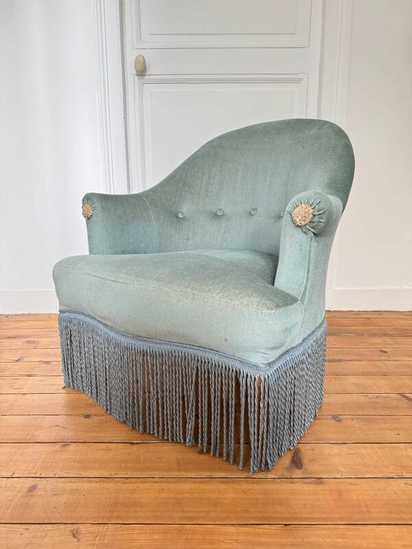 Fauteuil crapaud bleu vintage
