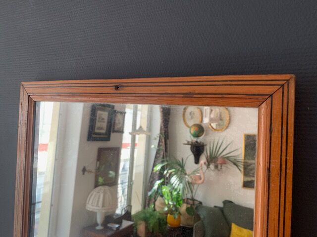 Large rectangular antique wall mirror in vintage wood, 1930