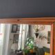 Large rectangular antique wall mirror in vintage wood, 1930