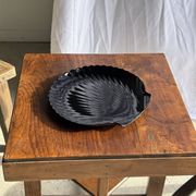 Pair of vintage black glass shell dishes D32 and D26