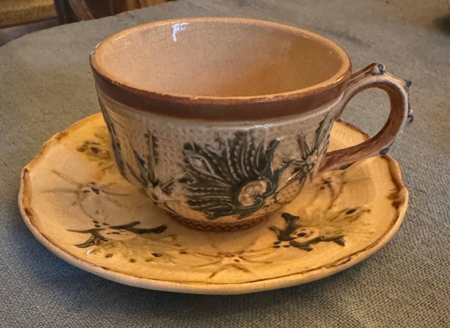 Wasmuel barbotine coffee and dessert plate service, late 19th century (19th century)