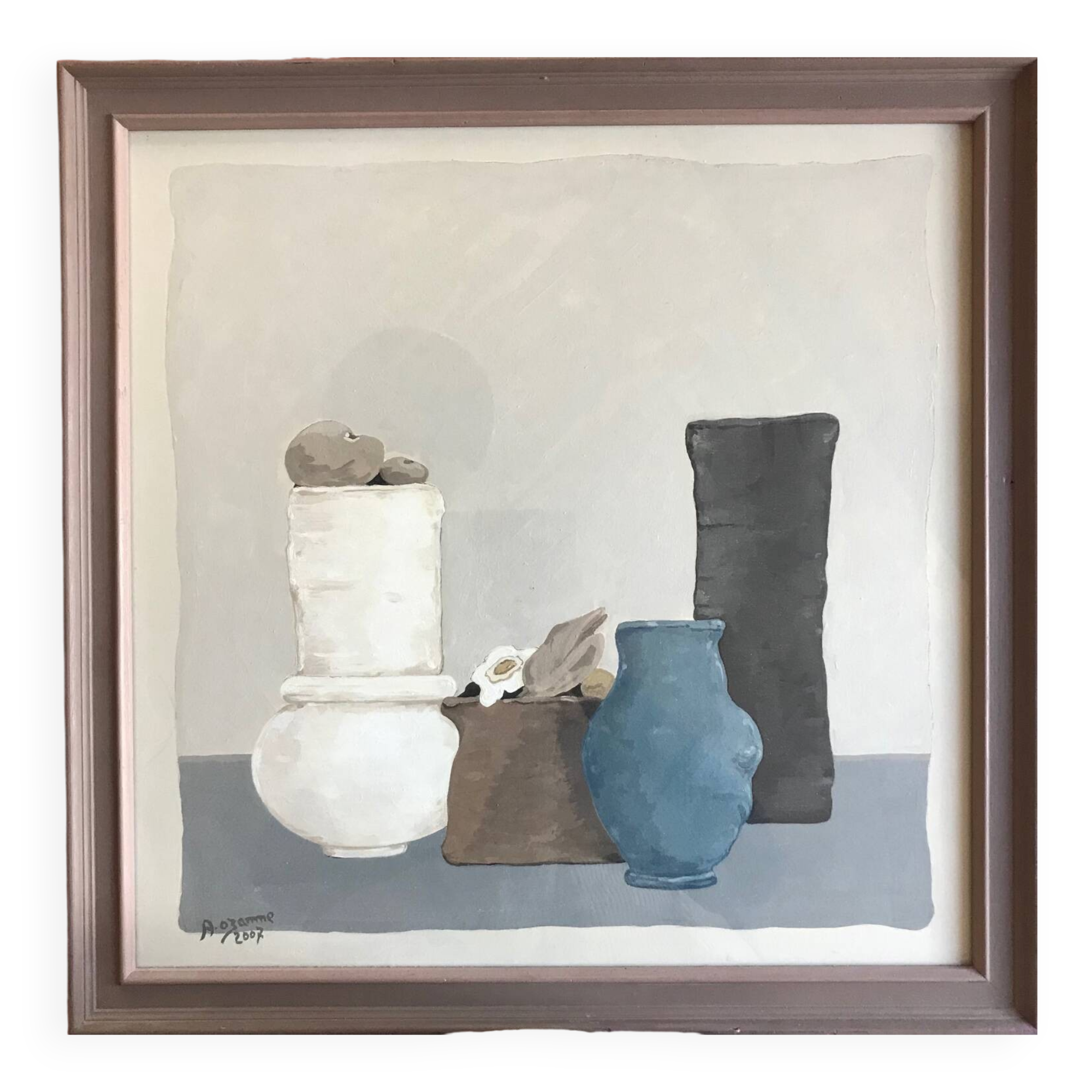 Alain ozanne, contemporary artist. still life. acrylic and gouache.