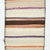 2x11 Brown & Cream Vintage Kilim Runner Rug, 75x337Cm