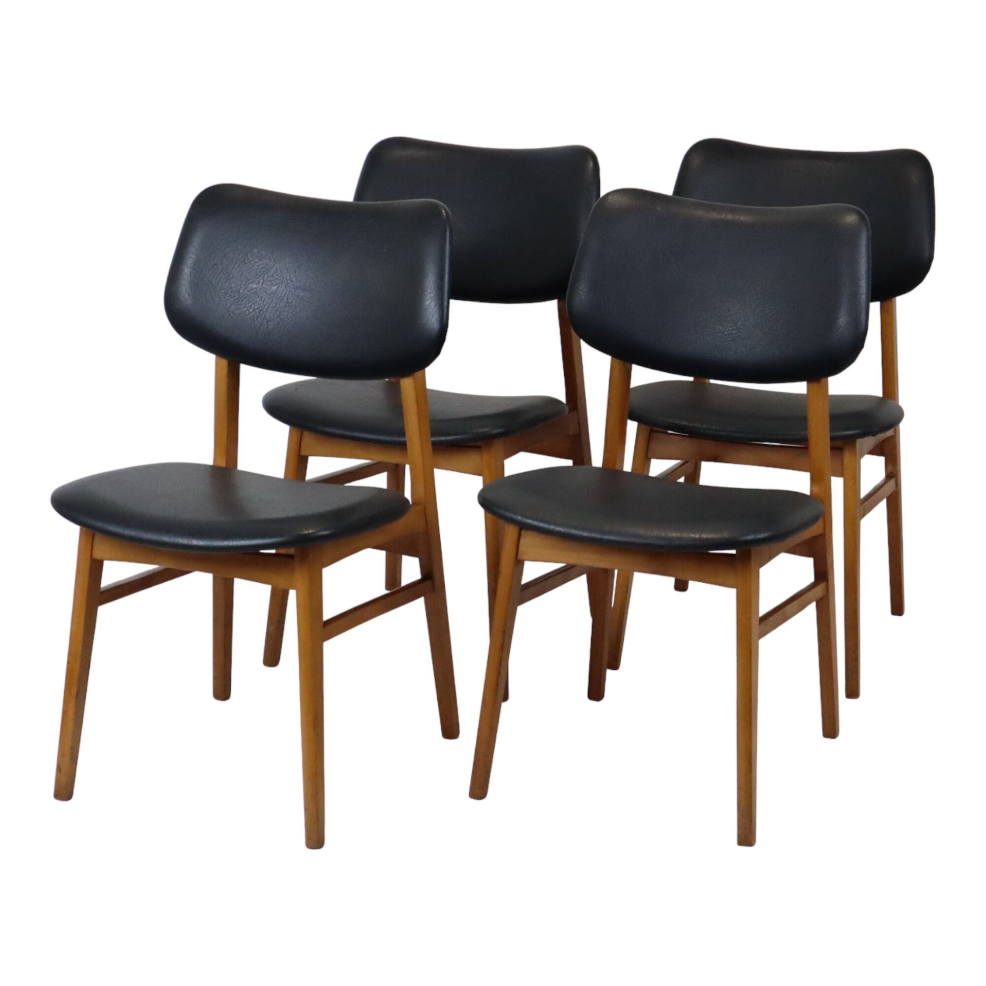 Vintage Design Chairs Beech Wood Black Skai Leather East Germany Möbel 1960
