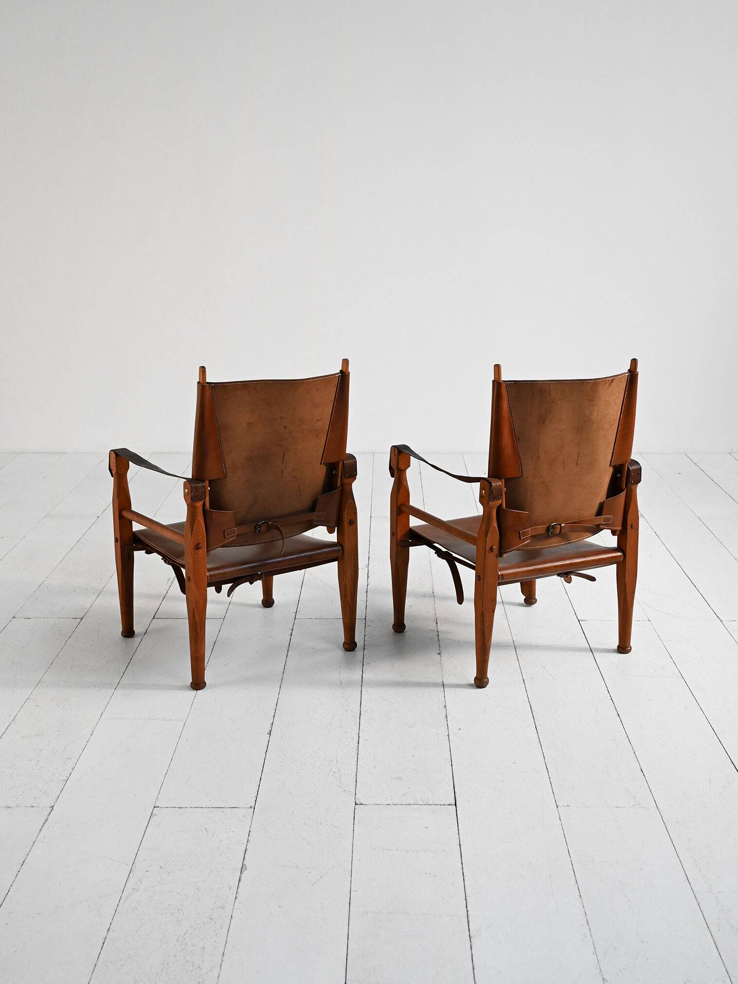 Pair of Scandinavian leather safari chairs