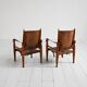 Pair of Scandinavian leather safari chairs