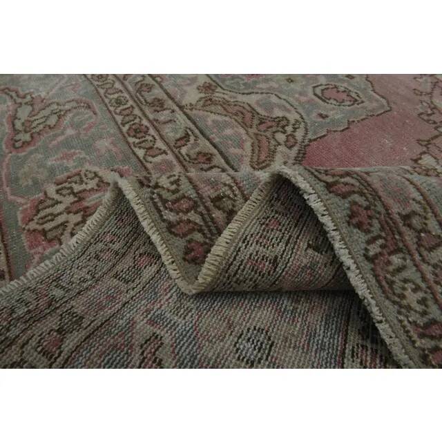 1970s Vintage Persian Handmade Wool Cotton Pink Area Rug 243x353