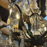 Bronze and cut crystal chandelier with 6 lights, early 20th century work.