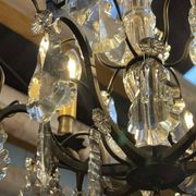 Bronze and cut crystal chandelier with 6 lights, early 20th century work.