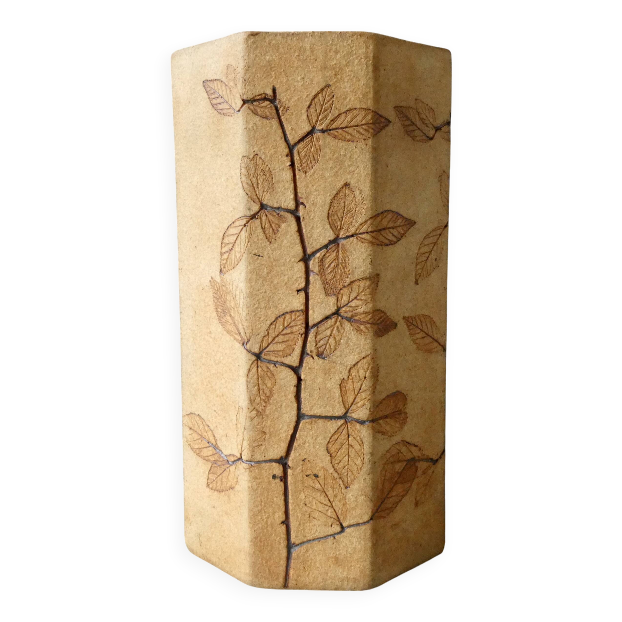 Octagonal vase by Raymonde Leduc, herbarium decoration, circa 1970