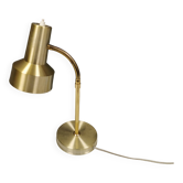Ancienne lampe de table suédoise, estimée années 1980, en aluminium doré avec « coude ».