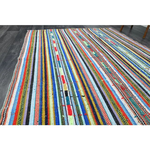 1970s Vintage Turkish Oushak Handmade Wool Cotton Blue Runner Rug 163x306