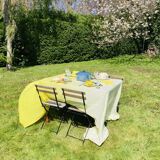 Belgian Linen Tablecloth Embroidered, Yellow Tyedie