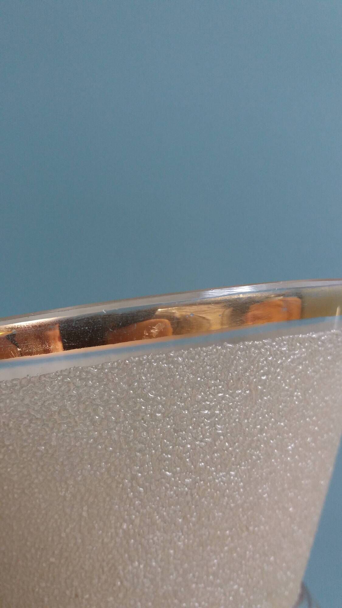 Frosted glass vase with a champagne finish and gold trim Art Deco