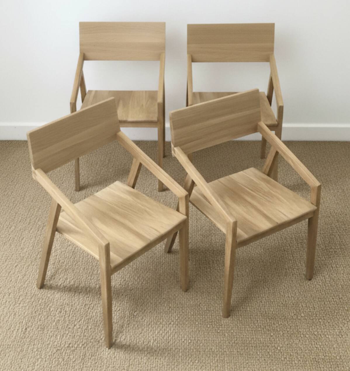 Set of 4 designer chairs in solid oak