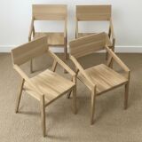 Set of 4 designer chairs in solid oak