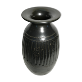 Vase ancien céramique Hohwiller noir sculpté estampillé & signé 1989 vintage