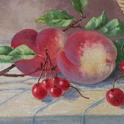 Nature morte aux cerises & pêches huile sur toile 59x50 cm