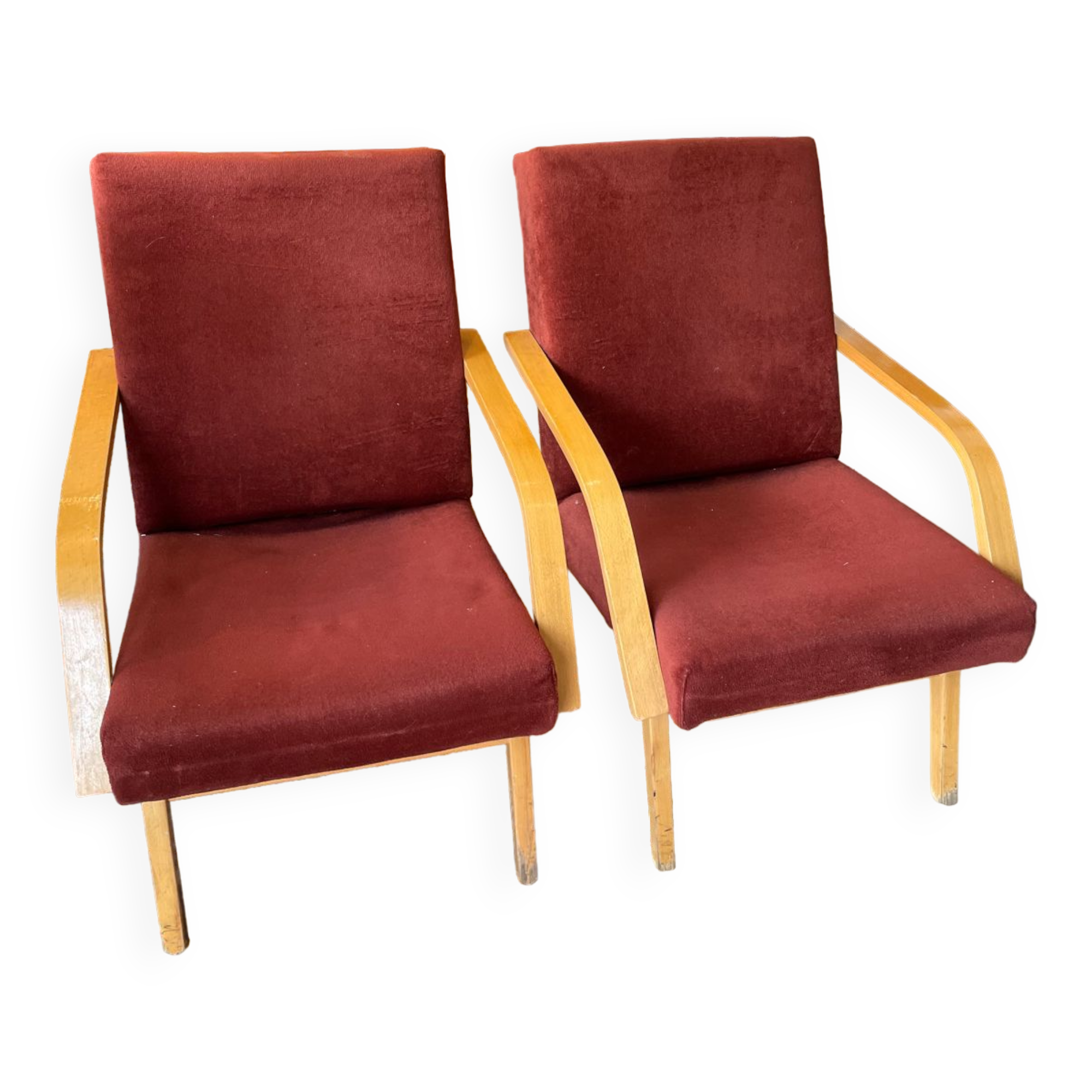 Burgundy Scandinavian armchairs