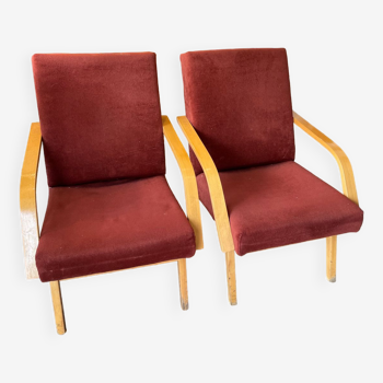 Burgundy Scandinavian armchairs