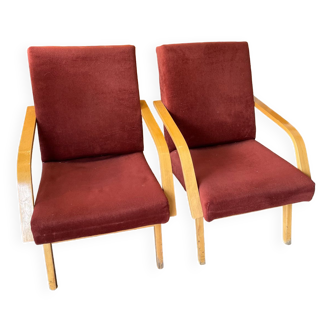 Burgundy Scandinavian armchairs